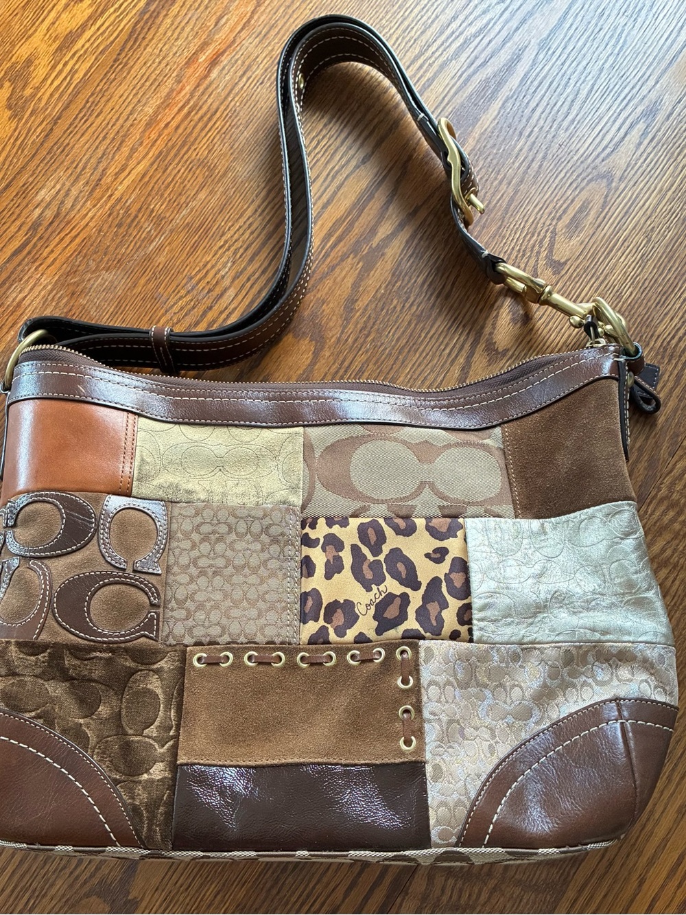 Coach Patchwork Shoulder Bag in Brown and Tan
